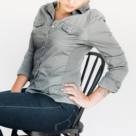 Gray | Button-Down Top | Long Sleeve - Picture 1 of 1